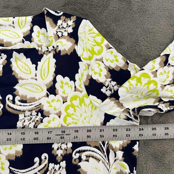 Talbots Blouse 2XL Petite 2X Square Neck 3/4 Sleeve Shirt Navy Blue Silky - Picture 5 of 6